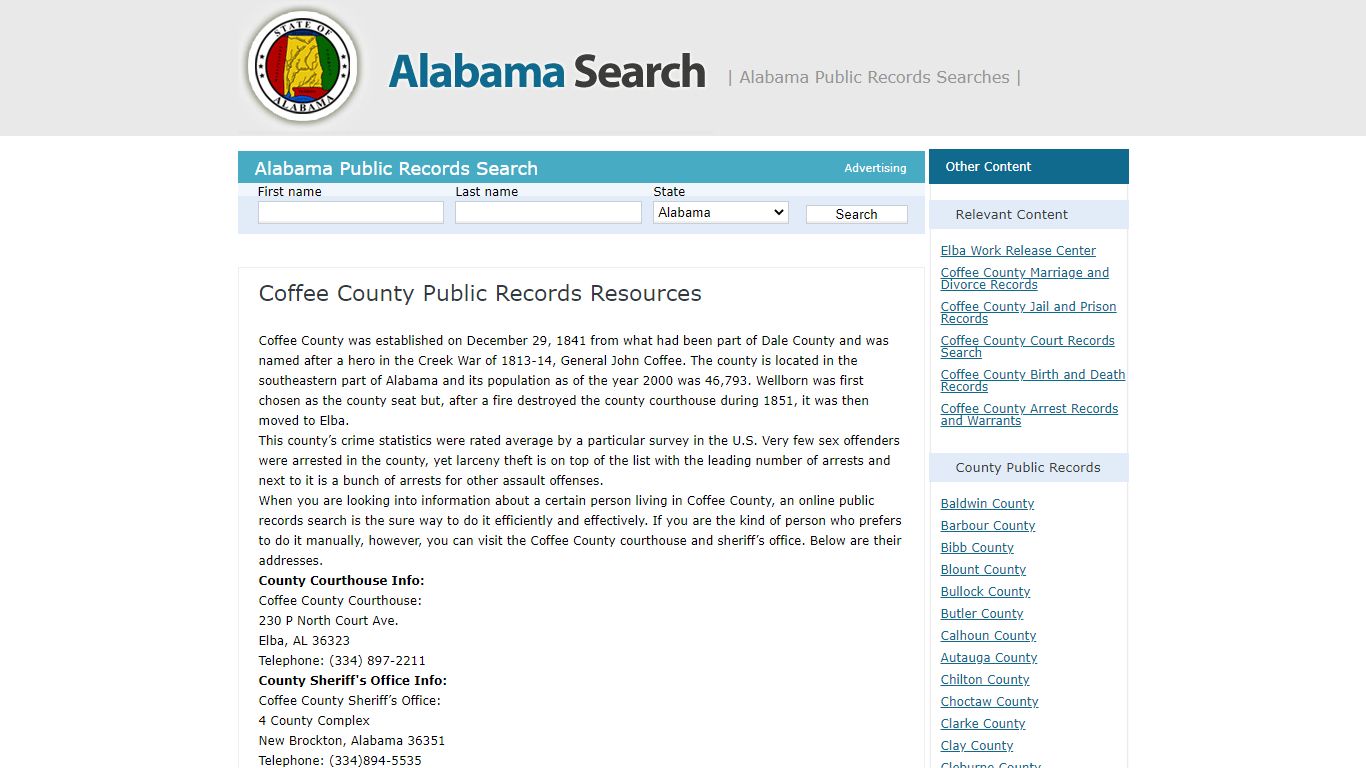 Coffee County Public Records Resources | Alabama - AL Search